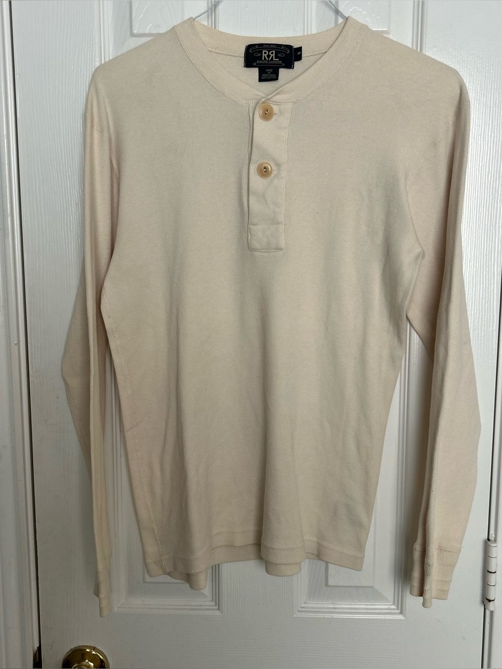 Vintage 90s RRL Ralph Lauren Western Men’s Cream Henley Shirt Size Small Western